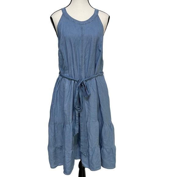 Torrid Womens Blue Denim Tiered Midi Sundress with Belt Plus Size 1 Coastal Boho - Picture 11 of 12
